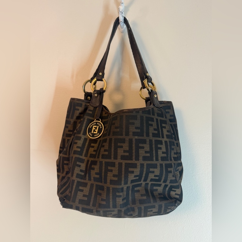 Fendi Tobacco Zucca Canvas and Leather Chef Shopper Tote Vintage